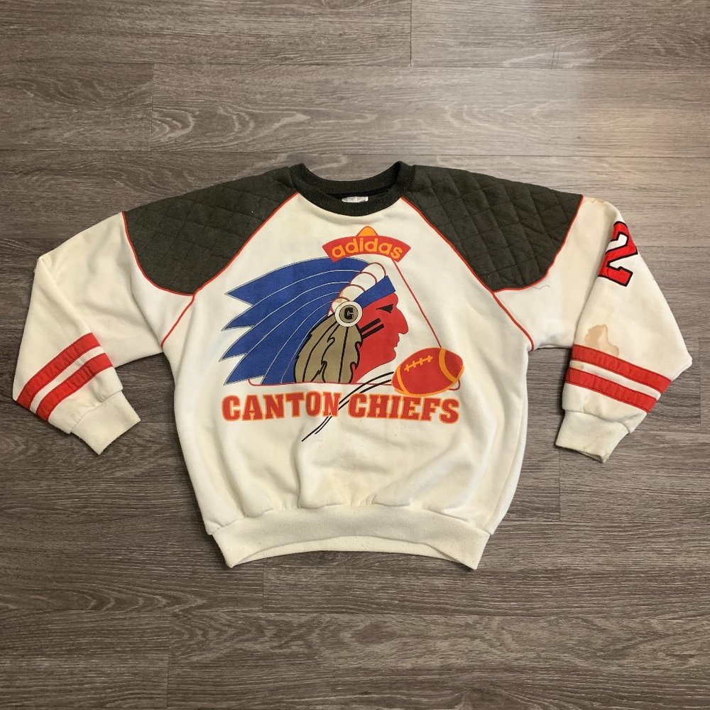 Vintage 80s Adidas Canton Chiefs Embroidered Football Sweatshirt Sz. L - Picture 1 of 16